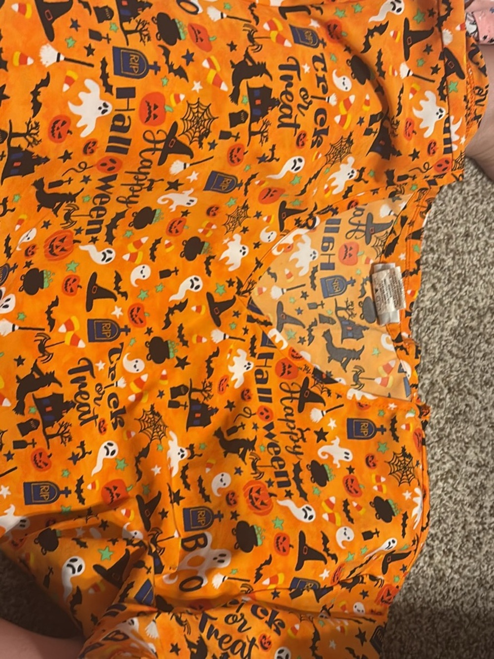 Women’s Halloween Scrub top - Orange Ghost & Pumpkin Print